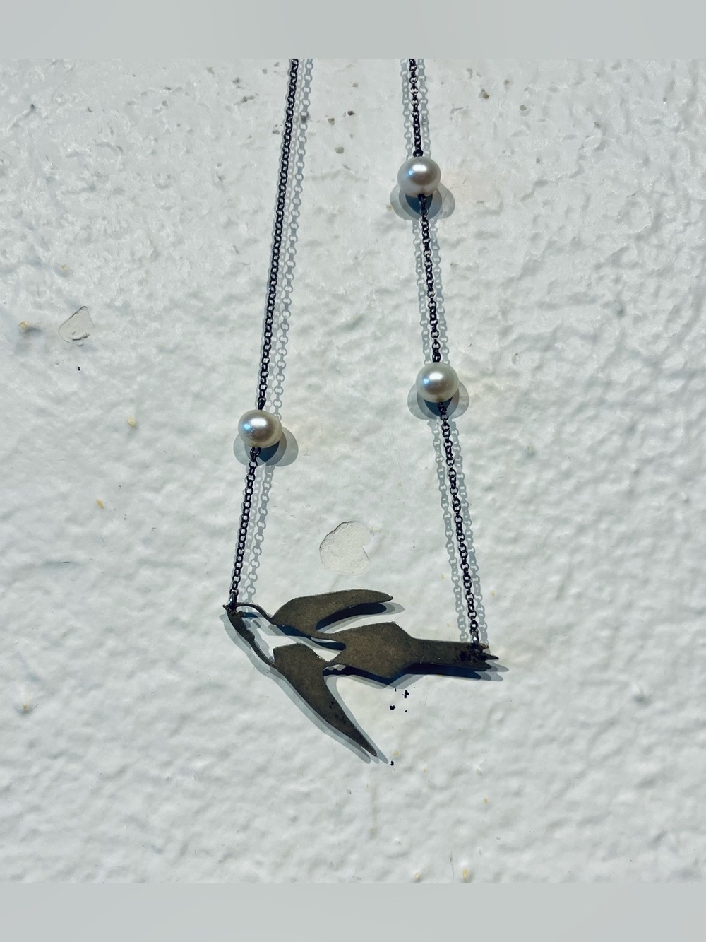 Vintage 925 Sterling Silver Swallow Pendant Necklace with Pearl Accents